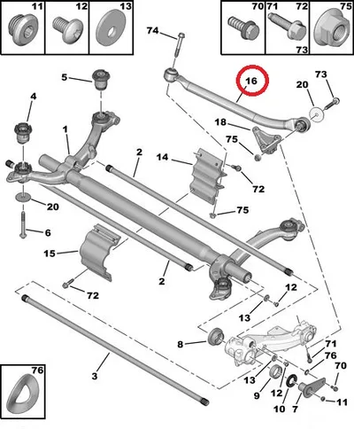 Tagasilla põikivarda pukside komplekt Peugeot 206 SW - PSA  515091A/Z