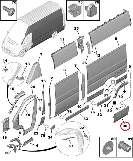 Külgpaneeli tagumine liist vasak OEM Jumper/Boxer/Ducato 2006-18 L2,L3 (laiendiga) - PSA 8547AV - OE - 100% Genuine Part