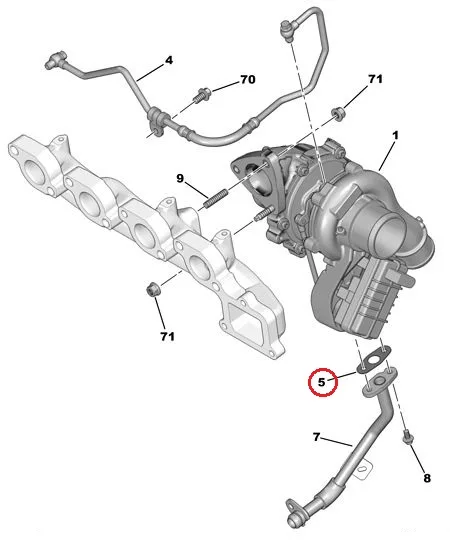 Turbon paluuputken tiiviste OEM Citroen/Peugeot 2,2HDI Puma/ 2,7HDI - PSA 9667044780 - OE - 100% Genuine Part