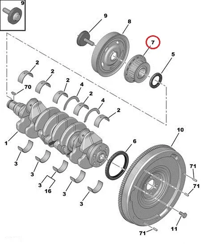 Poulie, vilebrequin (courroie de distribution) OEM Citroen/Peugeot 1,4-1,6HDI - PSA 9810698080 - OE - 100% Genuine Part