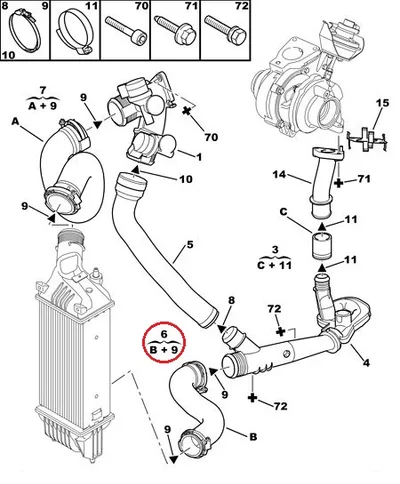 Turbo õhuvoolik OEM Citroen C5, Peugeot 407/508 2,0HDI - PSA  0382GS - OE - 100% Genuine Part