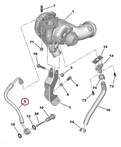 Turbo õlitustoru OEM Citroen/Peugeot 2,2HDI (DW12 mootorid) - PSA 116441 - OE - 100% Genuine Part