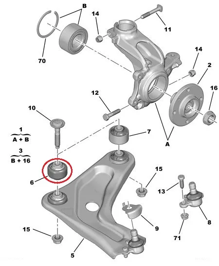 Esisilla õõtshoova puks, alumine eesmine Citroen C3(A51), C4 Cactus, DS3 - PSA 3523CZJ - OEM (no box)