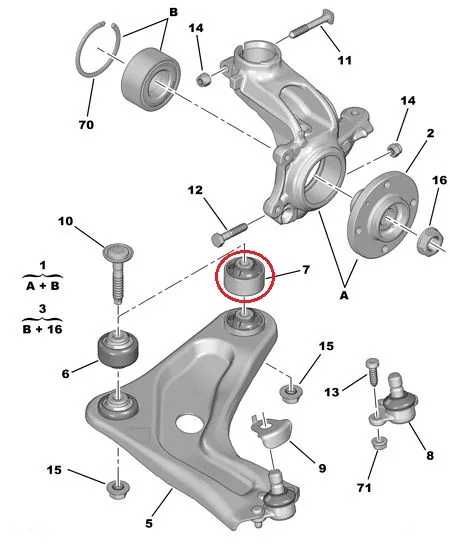 Esisilla õõtshoova puks, alumine tagumine Citroen C3(A51), C4 Cactus, DS3 - PSA 3523ECJ - OEM (no box)