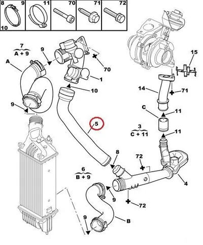Turbo õhuvoolik OEM Citroen C5, Peugeot 407/508 2,0HDI - PSA  0382AS - OE - 100% Genuine Part