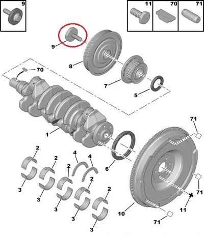 Väntvõlli rihmaratta kinnituspolt OEM PSA M12x1,50-L50>>6501647080 - PSA  1682800780 - OE - 100% Genuine Part