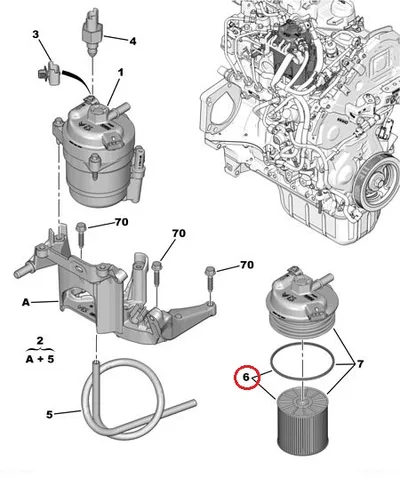 Fuel filter OEM Peugeot/Citroen 1,6HDI-2,0HDI EURO6 - PSA  9801366680 - OE - 100% Genuine Part