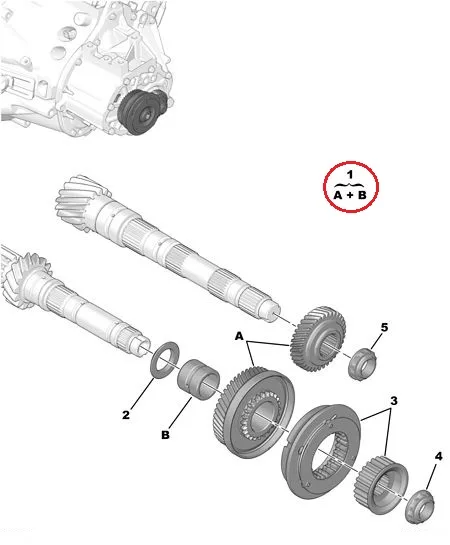 5-käigu hammasrataste paar (44x35) OEM Citroen/Peugeot - PSA 2344F3 - OE - 100% Genuine Part