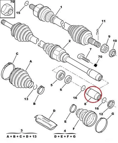 Veovõlli vahepuks OEM Citroen/Peugeot - PSA 322404 - OE - 100% Genuine Part