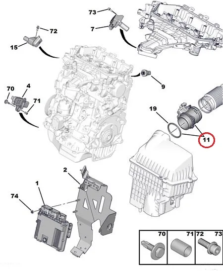 Ilmamassamittari(MAF) OEM Citroen/Peugeot 2.0HDI - PSA 1920RL - OE - 100% Genuine Part