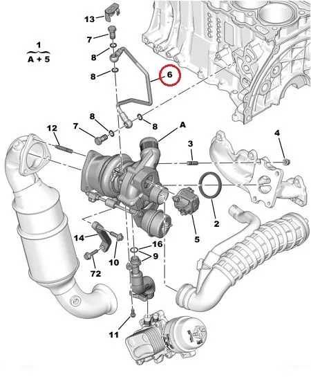 Трубка подачи масла турбины OEM Citroen/Peugeot 1,6 16V двигатель EP - PSA 9824001880 - OE - 100% Genuine Part