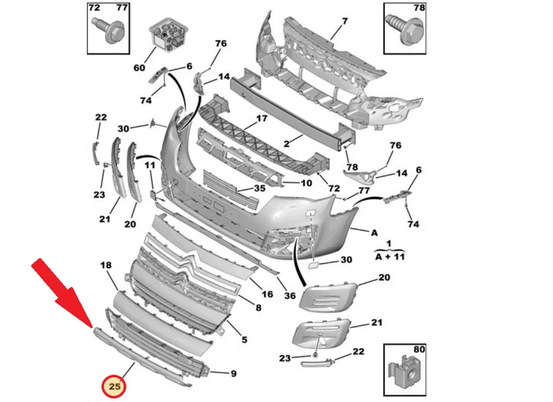 Esistange spoiler OEM Citroen Berlingo/Peugeot Partner 2012- - PSA 9810900080 - OE - 100% Genuine Part