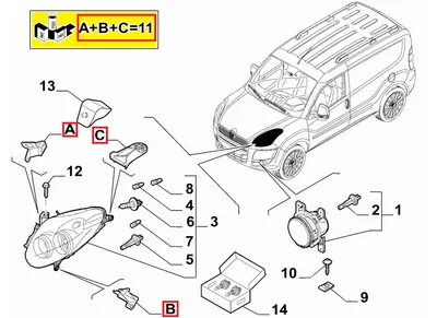 Ремкомплект крепления фары правый OEM Fiat Doblo 10- /Opel Combo 12- - FIAT  51877427 - OE - 100% Genuine Part