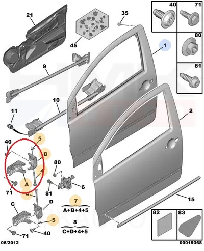 Esiukse hing ülemine vasak OEM Citroen C2 - PSA  9035K7 - OE - 100% Genuine Part