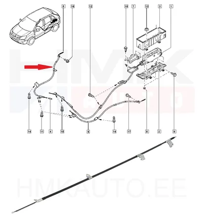 Seisontajarrun vaijeri taka oikea OEM Renault Koleos - REN  365308419R - OE - 100% Genuine Part