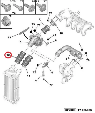 Turbocharger air hose OEM Citroen/Peugeot 1,6HDi DV6TED4 - PSA  0382LX - OE - 100% Genuine Part