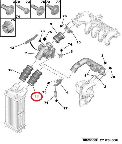 Turbo õhuvoolik OEM Citroen/Peugeot 1,6HDi - PSA  0382LW - OE - 100% Genuine Part