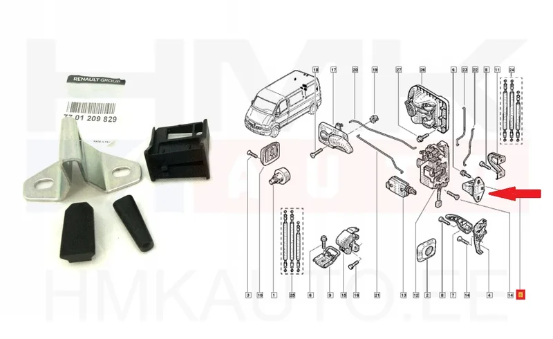 Ukselukusti vastus tagauksele keskmine vasak OEM Renault Master 98- - REN 7701209829 - OE - 100% Genuine Part