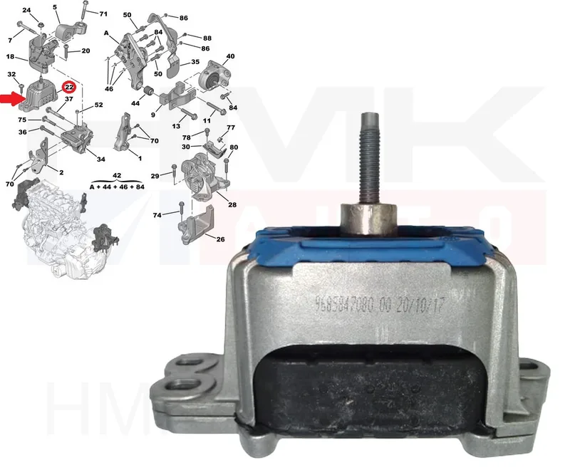 Mootoripadi parem OEM Citroen C5/Peugeot 508 2,2HDi - PSA 1844E4 - OE - 100% Genuine Part