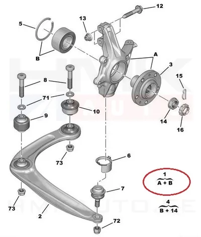 Käändtelg eesmine vasak OEM Citroen C4, DS4, C4 Picasso, Berlingo/Peugeot 307, 308, 3008, Partner - PSA  364696 - OE - 100% Genuine Part