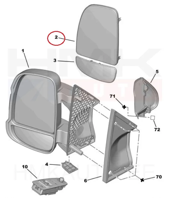 Peegliklaas vasak ülemine Jumper/Boxer/Ducato 06- - FT88545 - Fast