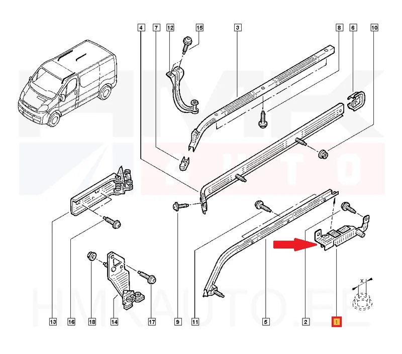 Liugukse stopper alumine parem OEM Renault Trafic II,III / Opel Vivaro A,B - REN 7700312381 - OE - 100% Genuine Part