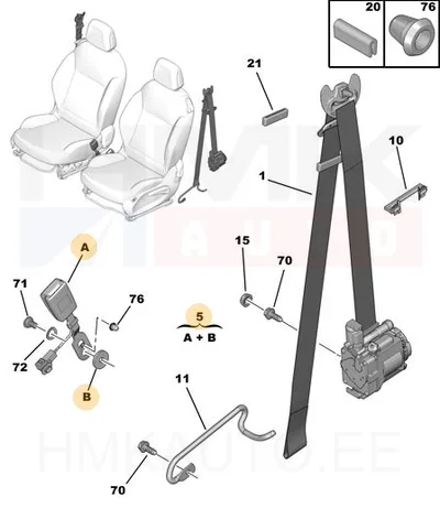 Turvavöö vastus eesmine OEM Citroen DS3/ Peugeot 207 - PSA 8975S9 - OE - 100% Genuine Part