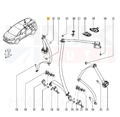 Ceinture de sécurité arrière droite OEM Renault Espace V - REN  888402185R - OE - 100% Genuine Part