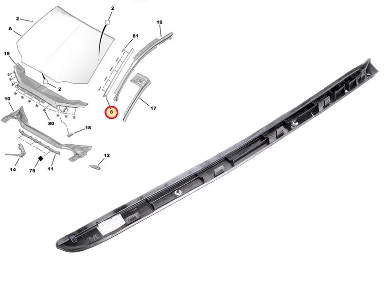 Tuulilasin sivulista, vasen OEM Citroen C5 08- - PSA 8120AC - OE - 100% Genuine Part