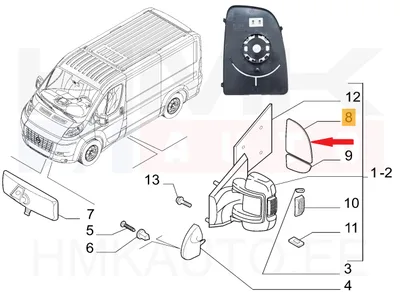 Стекло наружного зеркала заднего вида, левое верхнее, с подогревом Jumper/Boxer/Ducato 2006- - 7860041AG - OEM (no box)