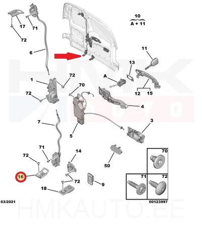 Ukselukusti vastus tagauksele alumine parem OEM Partner/Berlingo 2008- - PSA  916486 - OE - 100% Genuine Part