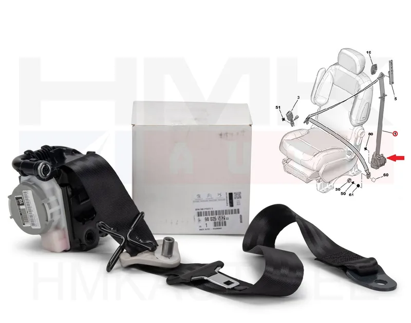 Turvavöö eesmine(eelpingutiga) vasak OEM Berlingo/Partner 2012- - PSA 98025582XX - OE - 100% Genuine Part