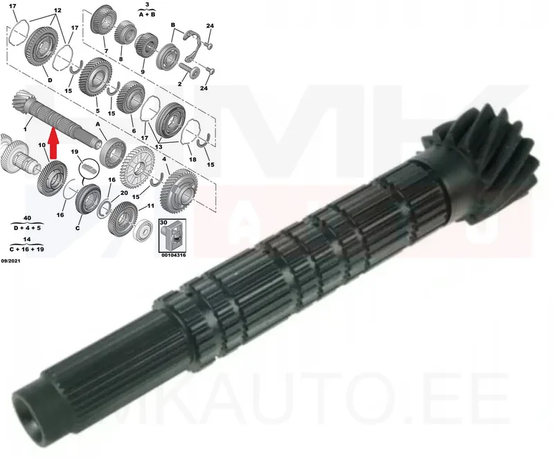 Käigukasti abivõll 14x75 Jumper/Boxer 2,2HDi 2015- - MAS 12921 - Masiero (AM Gears)