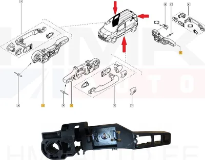 Oven ulkokahvan mekanismi, vasen etuovi/oikea liukuovi/oikea takaovi OEM Renault Kangoo 2008- - REN  8200497521 - OE - 100% Genuine Part