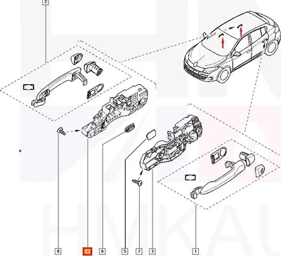 Oven ulkokahvan mekanismi, taka oikea OEM Renault Megane III - REN  806060041R - OE - 100% Genuine Part