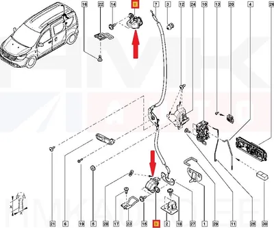 Ukselukusti tagauksele, parem ülemine/alumine OEM Dacia Dokker - REN  905928866R - OE - 100% Genuine Part