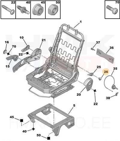 Istme seljatoe reguleerimislingi kork Citroen Jumpy 07- - PSA 8899KR - OE - 100% Genuine Part
