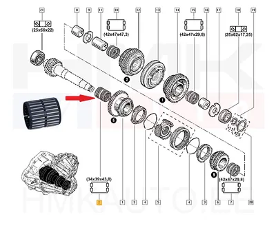 Käigukasti nõellaager 6-käik 34x39x44 OEM Renault PF6 - REN  8200026371 - OE - 100% Genuine Part