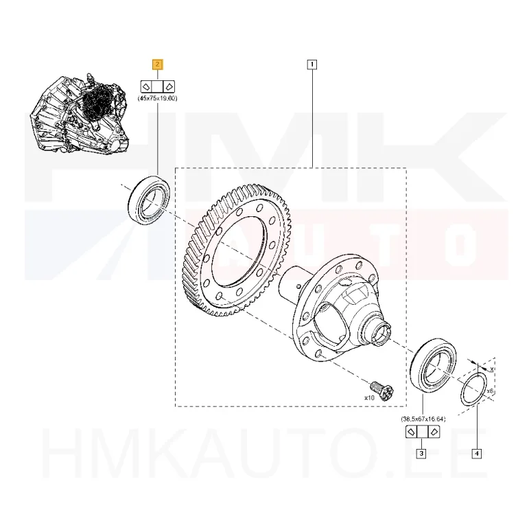 Käigukasti laager (differentsiaal parem) 45x75x19,6 OEM Renault - REN 8200914516 - OE - 100% Genuine Part