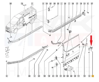 Liugukse keskmine tugi vasak OEM Renault Trafic III/Nissan NV300/Opel Vivaro 2014- - REN  777653970R - OE - 100% Genuine Part