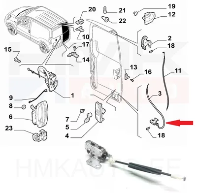 Ukselukusti tagauksele, alumine parem OEM Nemo/Bipper/Fiorino - FIAT  1385998080 - OE - 100% Genuine Part