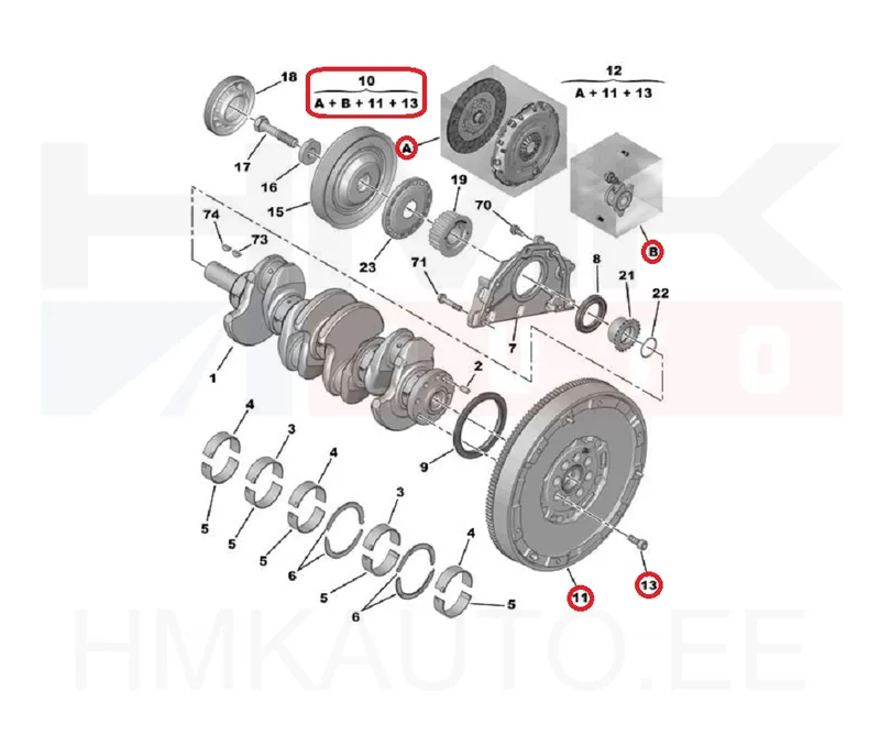 Siduri täiskomplekt koos hoorattaga OEM Citroen/Peugeot 2,0HDI Euro6 - PSA 1666761980 - OE - 100% Genuine Part