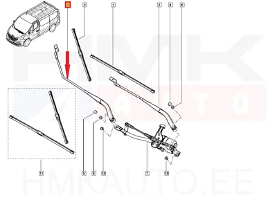 Klaasipühkija vars parem OEM Renault Trafic III 2014- - REN  288864419R - OE - 100% Genuine Part