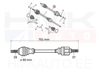Arbre de transmission complet gauche Jumpy/Expert/Scudo 2016- - T6200