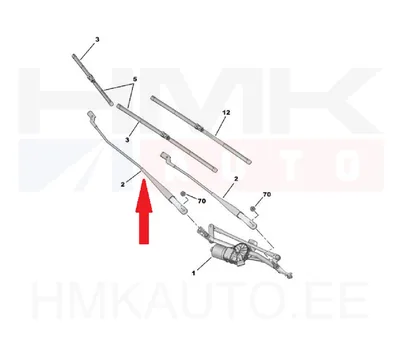 Klaasipühkija vars eesmine parem Berlingo/Partner 2008- - PSA 6429FJ - OE - 100% Genuine Part