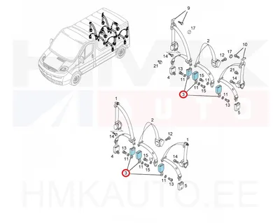 Turvavöö vastus sisemine 2- ja 3-s istmerida OEM Renault Trafic 2001- - REN 8200696622 - OE - 100% Genuine Part