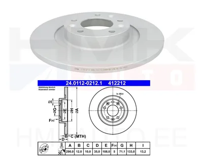 Brake disc rear Citroen Jumpy, Spacetourer /Peugeot Expert, Traveller 2016- 290/12 - 24.0112-0212.1 - Ate