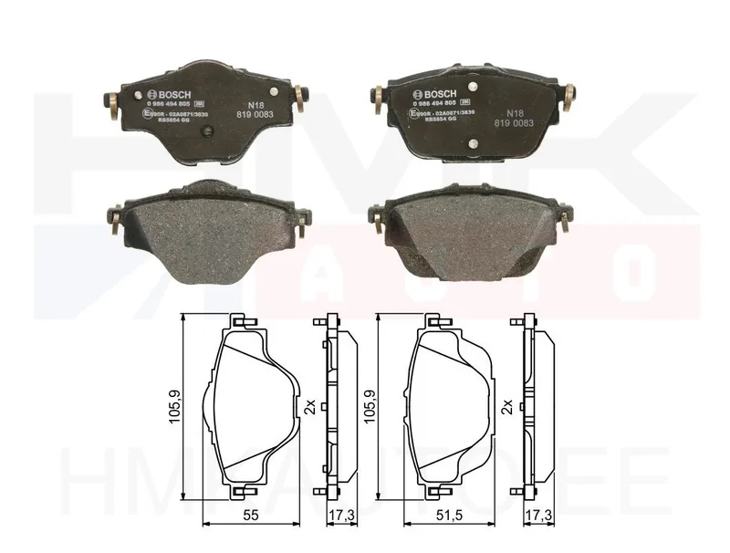 Jeu de plaquettes de frein arrière Citroen C4 Picasso / Peugeot 3008 , 5008 - 1557.00 - Bosch