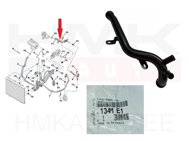 Jahutusvedeliku toru OEM Citroen/Peugeot EW10J4 - PSA 1341E1 - OE - 100% Genuine Part