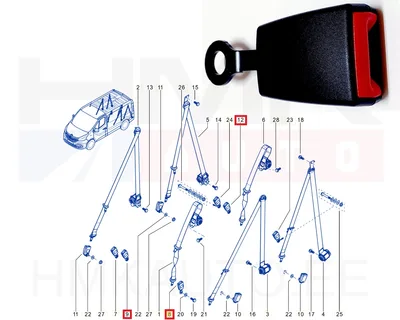 Boucle ceinture de sécurité intérieure 2e et 3e rangées OEM Renault Trafic 2014- - REN  888521928R - OE - 100% Genuine Part